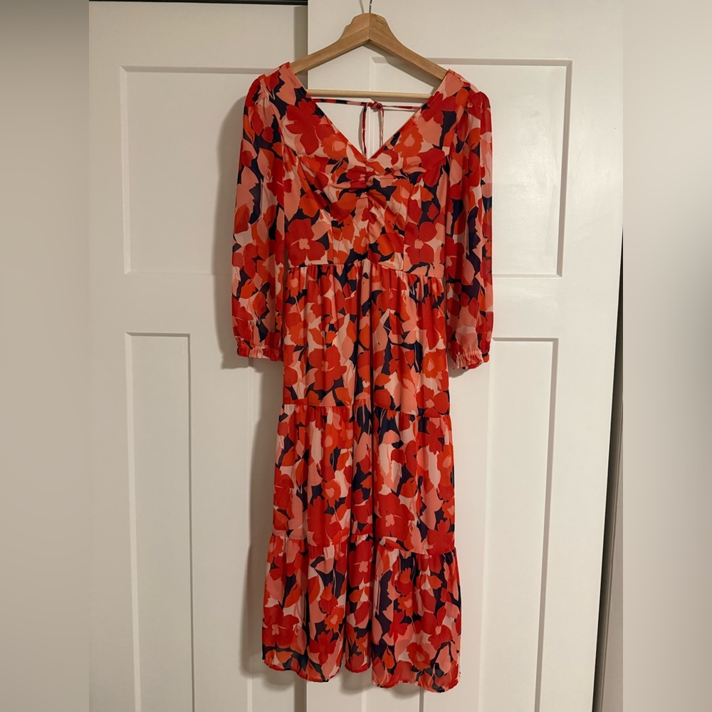 Sincerely Jules Red and Pink Floral Midi Dress